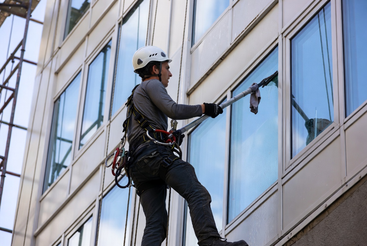 Lavado de Fachadas de Vidrio en Altura